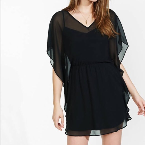 Express Dresses & Skirts - Express Black Dolman Sleeve Caftan Sheer Dress